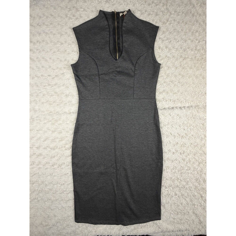 Rolla Coster Sleeveless Sheath Dress Gray Stretch V-Neck Zip Women's Size L